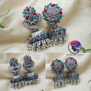 Trending Weightless Silver Multi Stone Jhumka
