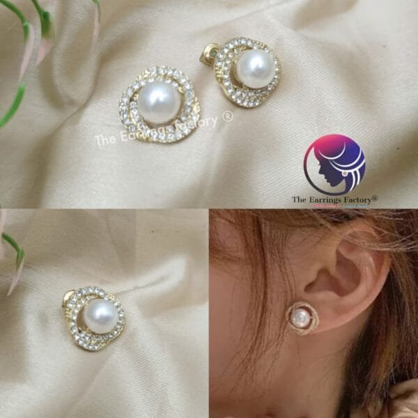 Korean Stylish Golden Stone Pearl Studs