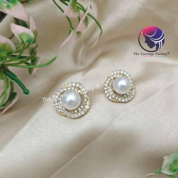 Korean Stylish Golden Stone Pearl Studs - Image 4