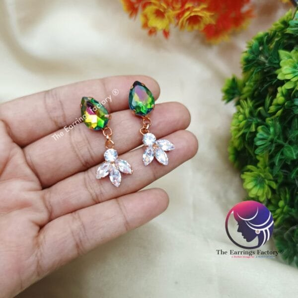 Western Rose Gold Crystal Stone Drop Earrings - Image 2