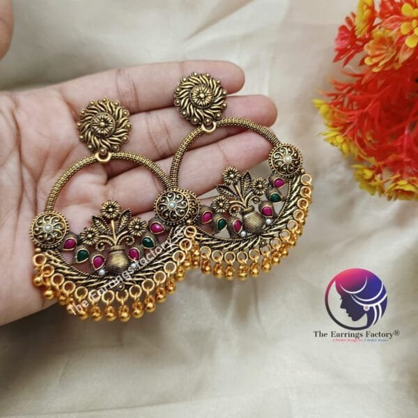 Trending Big Size Chandbali Golden | Silver Multi Stone Earrings - Image 3