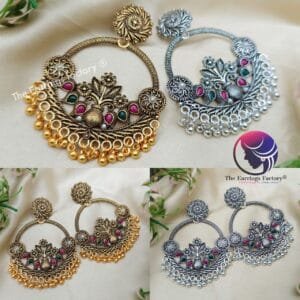 Trending Big Size Chandbali Golden | Silver Multi Stone Earrings