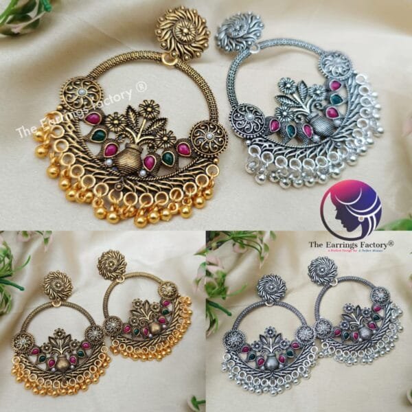 Trending Big Size Chandbali Golden | Silver Multi Stone Earrings