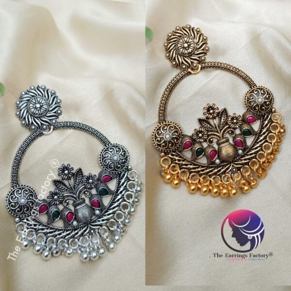 Trending Big Size Chandbali Golden | Silver Multi Stone Earrings - Image 2