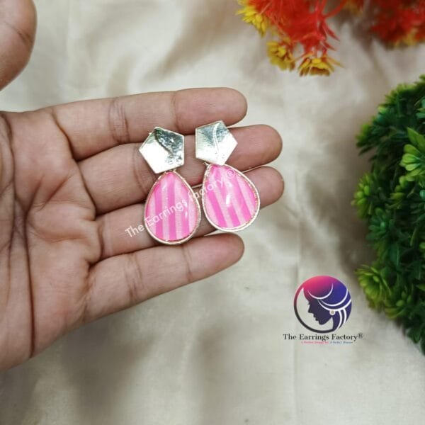 Western Silver Colourful Stone Drop Earrings - Image 3