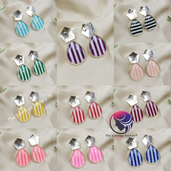 Western Silver Colourful Stone Drop Earrings - Image 2