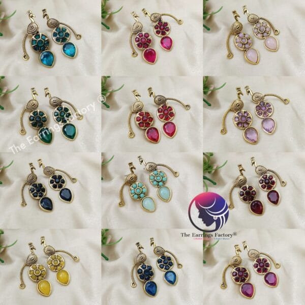 Traditional Golden Peacock Stone Dangle Earrings - Image 2