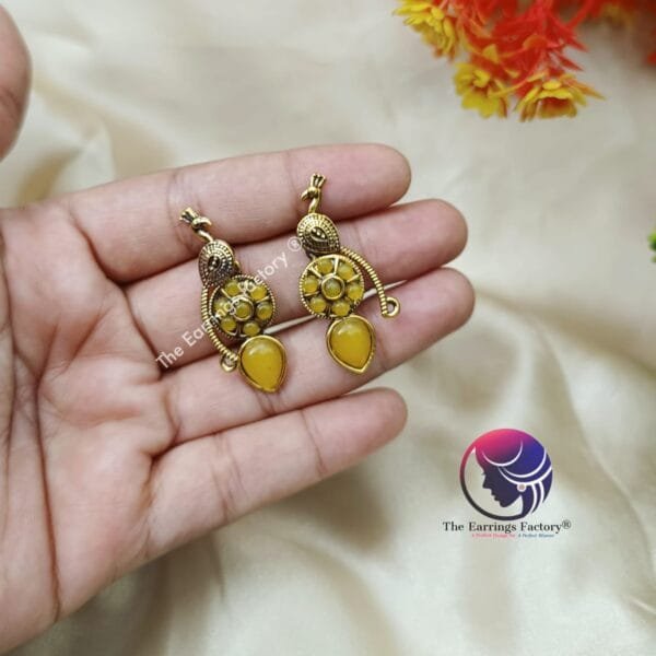 Traditional Golden Peacock Stone Dangle Earrings - Image 3
