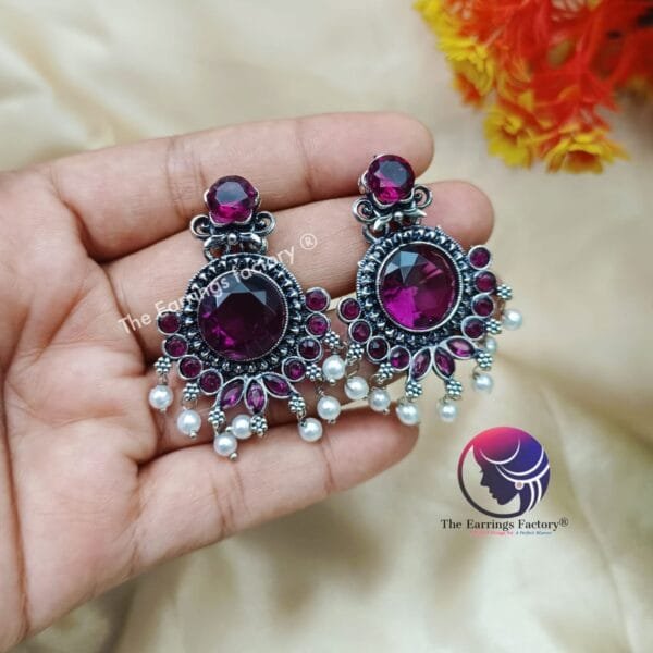 Trending Silver Crystal Stone Party wear Earrings - Image 3