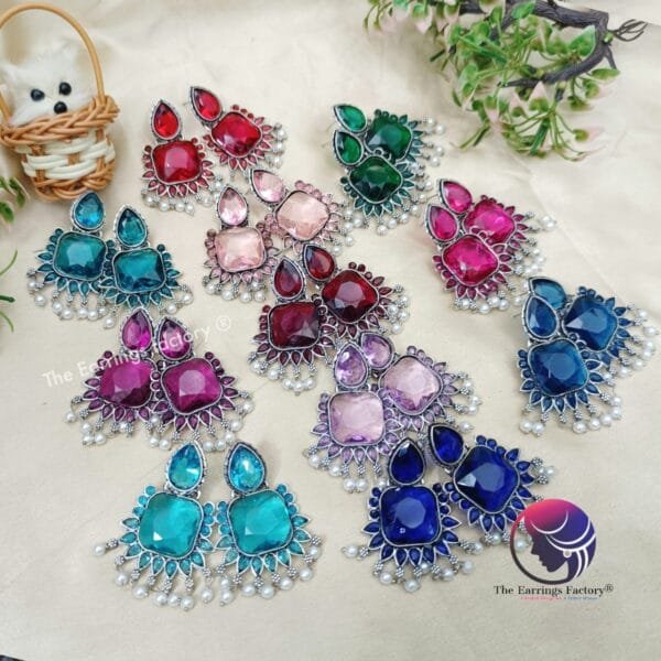 Trending Silver Crystal Stone Party wear Earrings