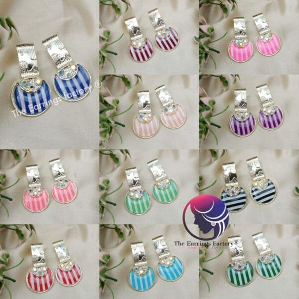 Western Silver Colourful Blinking Stone Drop Earrings - Image 2