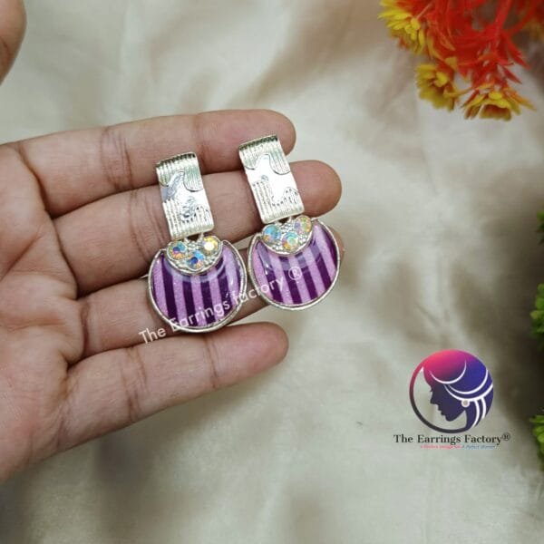 Western Silver Colourful Blinking Stone Drop Earrings - Image 3