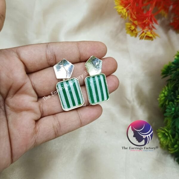 Western Silver Colourful Stone Drop Earrings - Image 3