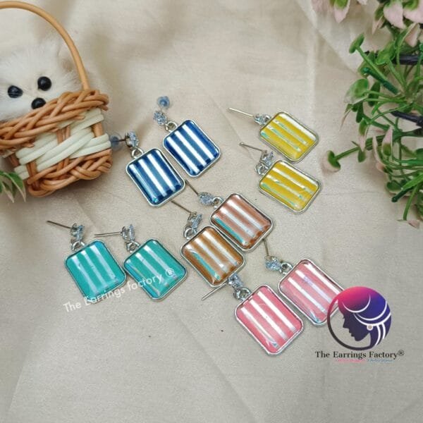 Western Silver Colourful Stone Drop Earrings
