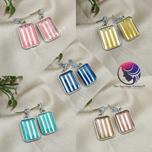 Western Silver Colourful Stone Drop Earrings - Image 2