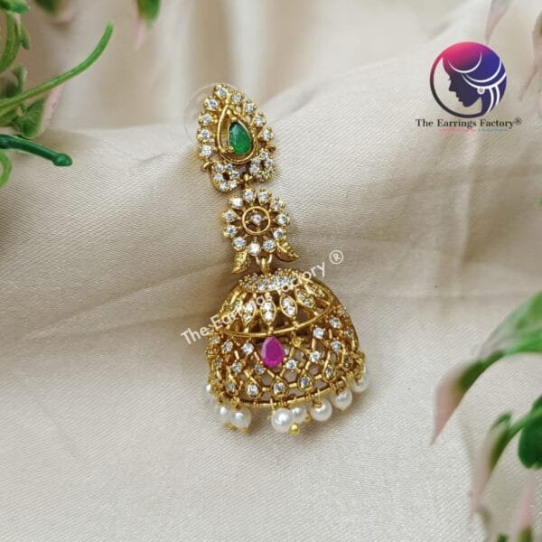 Traditional Antique Stone Premium Jhumka - Image 2