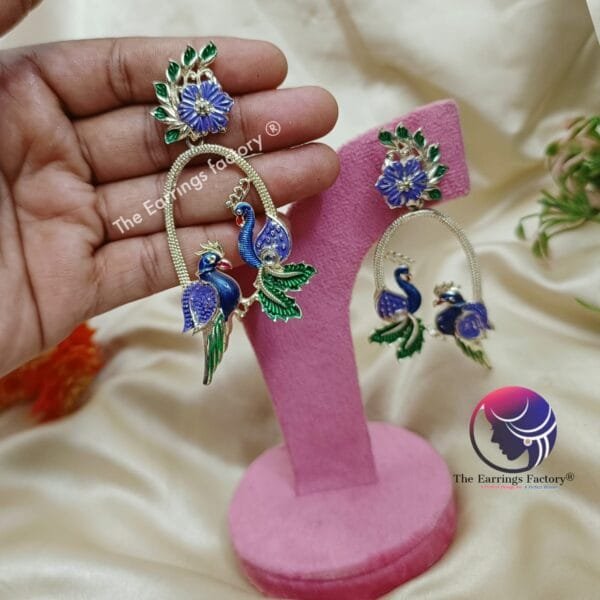 Premium Silver Bird Meenakari Earrings - Image 2