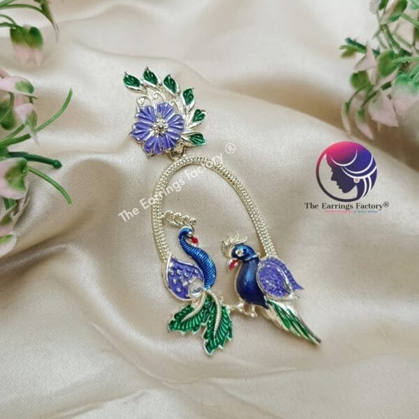 Premium Silver Bird Meenakari Earrings - Image 4