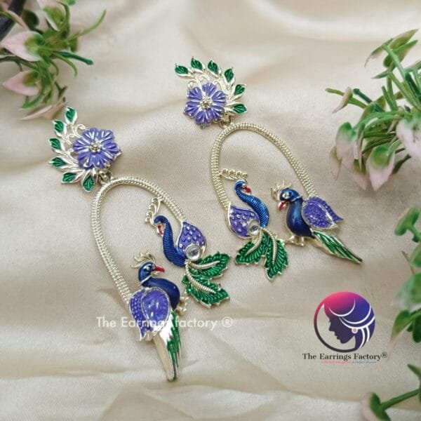 Premium Silver Bird Meenakari Earrings - Image 3