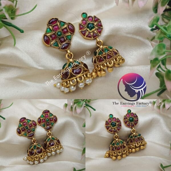 Traditional Antique Kemp Stone Jhumka