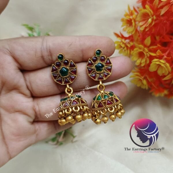Traditional Antique Kemp Stone Jhumka - Image 4