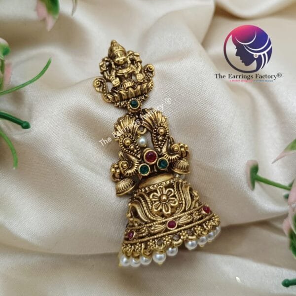 Traditional Antique Lakshmi Stone Jhumka - Image 2