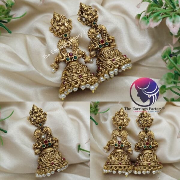 Traditional Antique Lakshmi Stone Jhumka