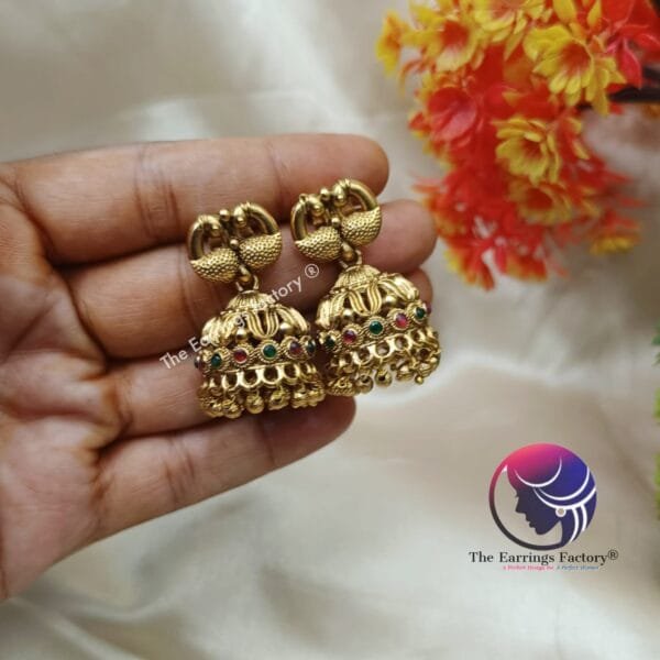 Traditional Antique Peacock Stone Jhumka - Image 2