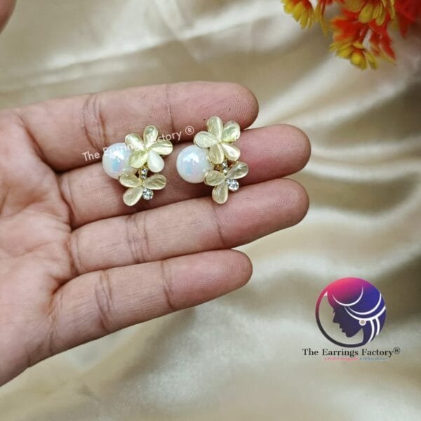 Trending Korean Floral Pearl Studs - Image 2