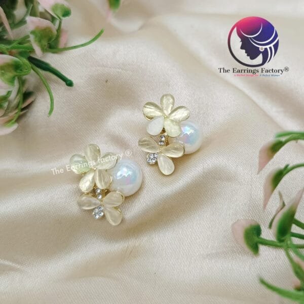 Trending Korean Floral Pearl Studs - Image 4