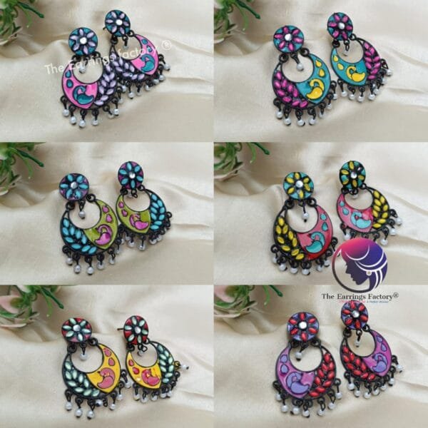 Fancy Colourful Black Earrings - Image 2