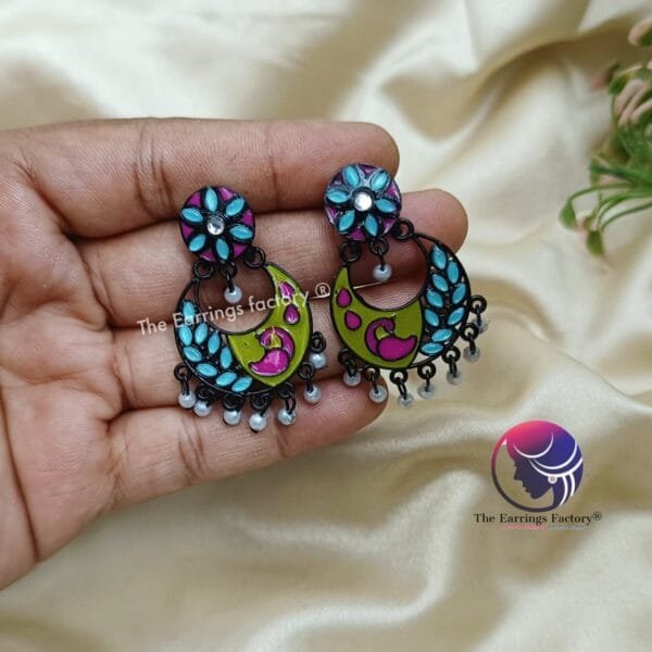 Fancy Colourful Black Earrings - Image 3