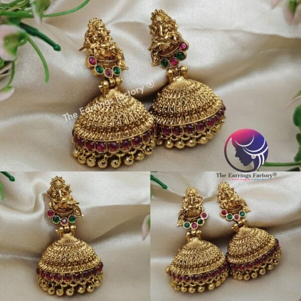 Traditional Antique Ganesh Stone Jhumka