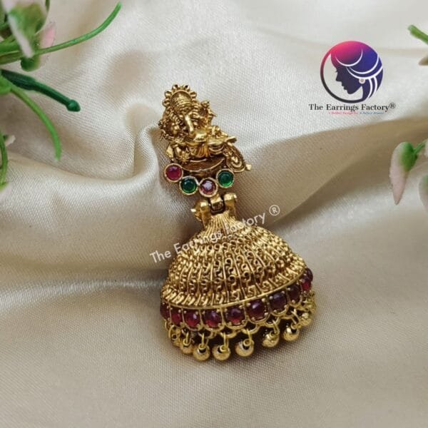 Traditional Antique Ganesh Stone Jhumka - Image 3