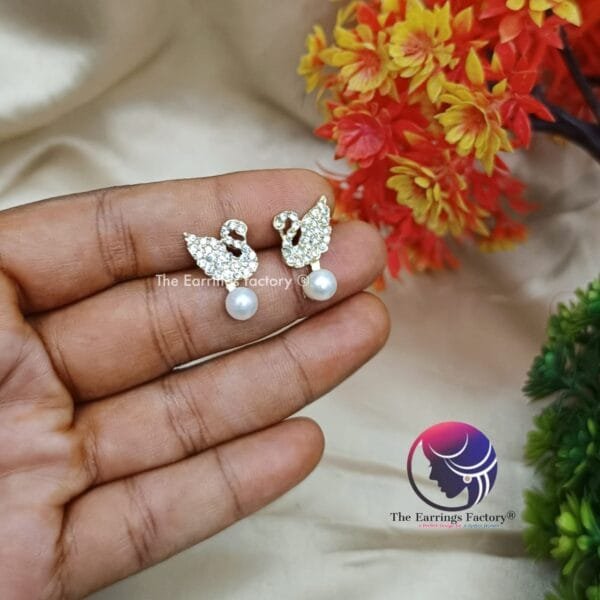 Trending Korean Swan Stone Pearl Studs - Image 2