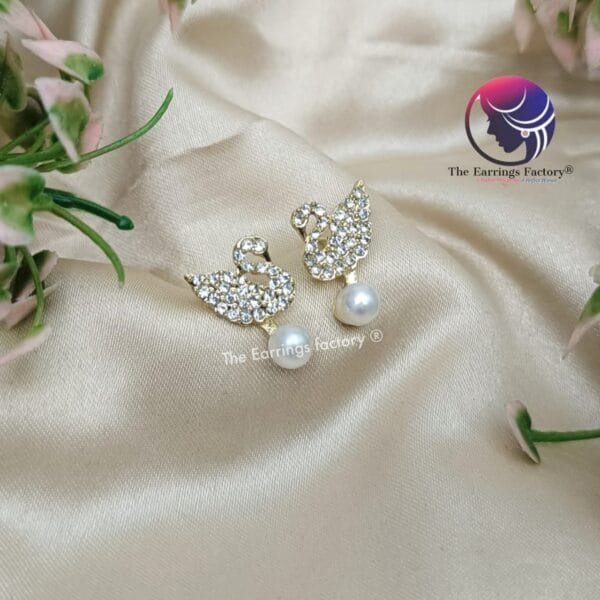 Trending Korean Swan Stone Pearl Studs - Image 3