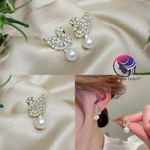 Trending Korean Swan Stone Pearl Studs