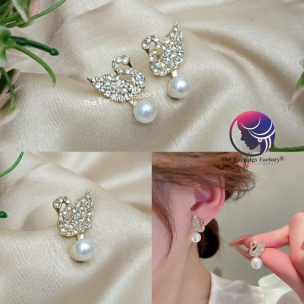 Trending Korean Swan Stone Pearl Studs