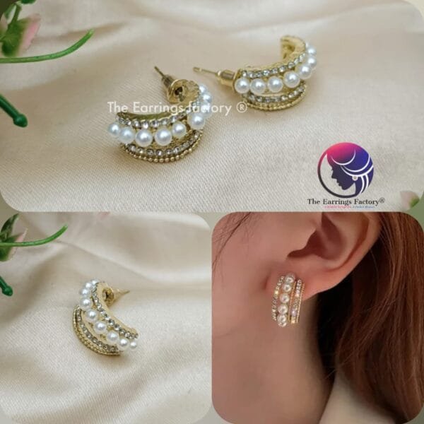 Trending Korean Half Ring Stone Pearl Studs