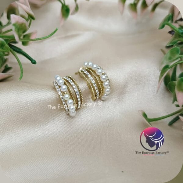 Trending Korean Half Ring Stone Pearl Studs - Image 3