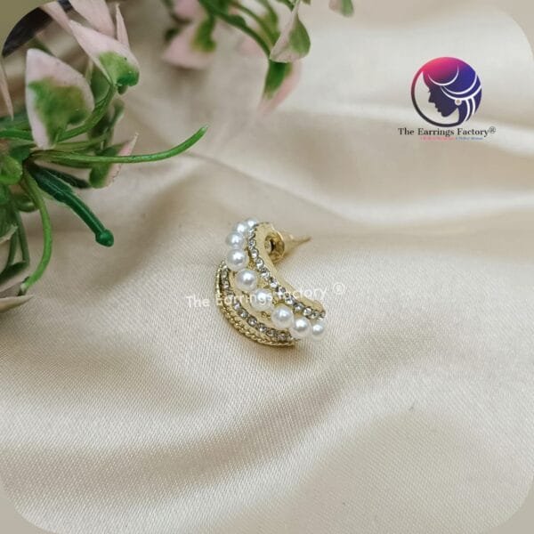 Trending Korean Half Ring Stone Pearl Studs - Image 4