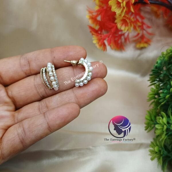 Trending Korean Half Ring Stone Pearl Studs - Image 5