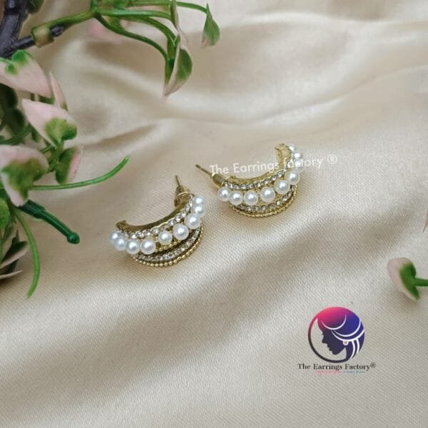 Trending Korean Half Ring Stone Pearl Studs - Image 2