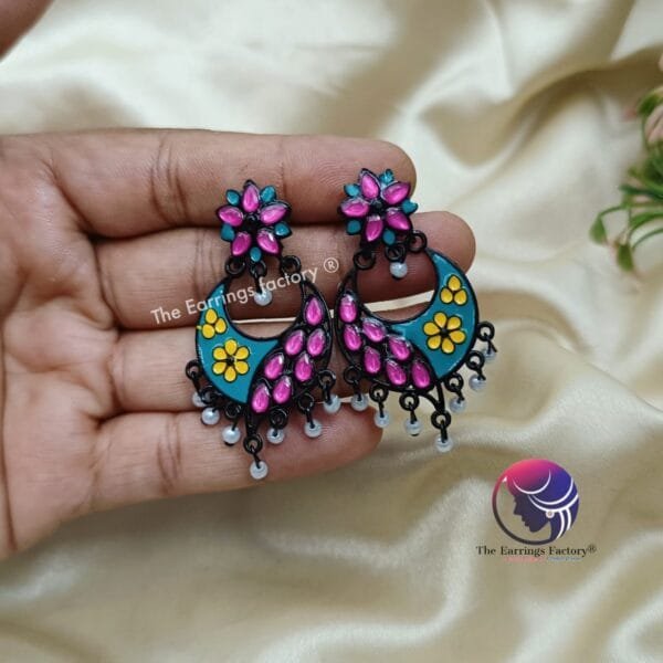 Fancy Colourful Black Earrings - Image 3