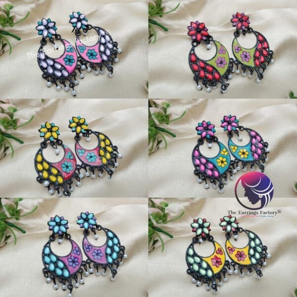 Fancy Colourful Black Earrings - Image 2