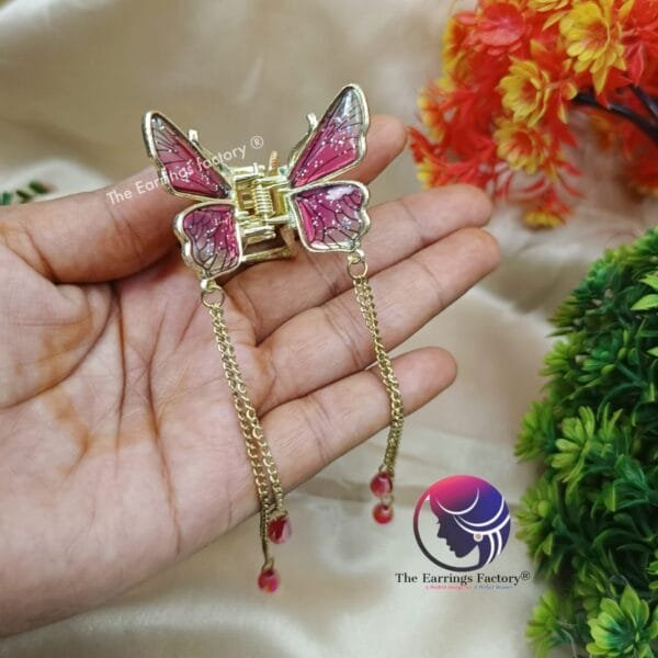 Korean Gold Pearl Tassel Butterfly Metal Clutcher - Image 2