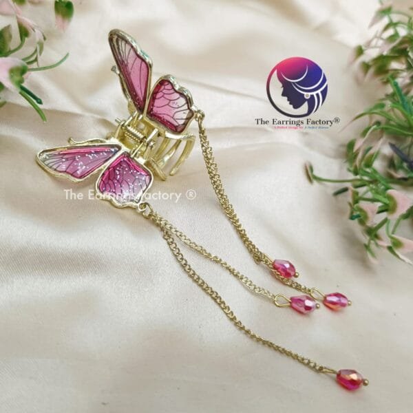 Korean Gold Pearl Tassel Butterfly Metal Clutcher - Image 3