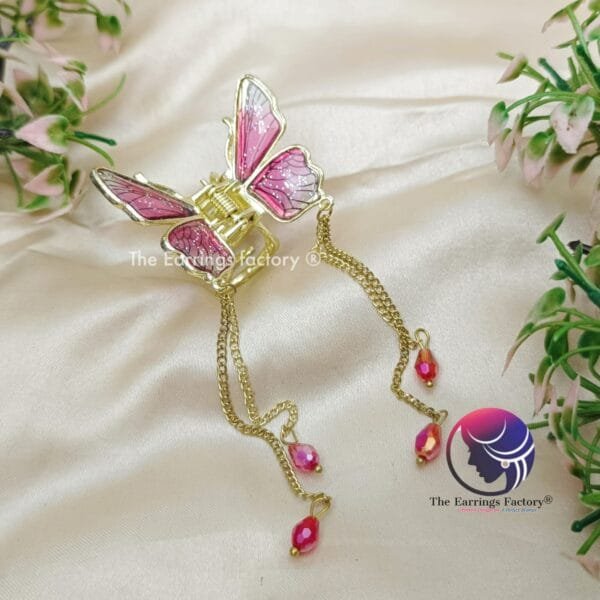 Korean Gold Pearl Tassel Butterfly Metal Clutcher