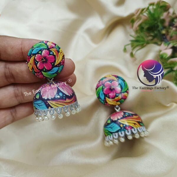 Trending Weightless Silver Meenakari Fancy Jhumka - Image 3