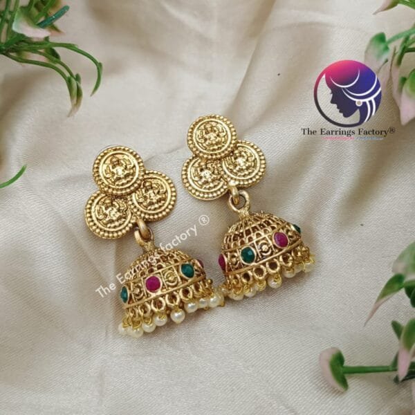 Traditional Antique Lakshmi Stone Jhumka - Image 4